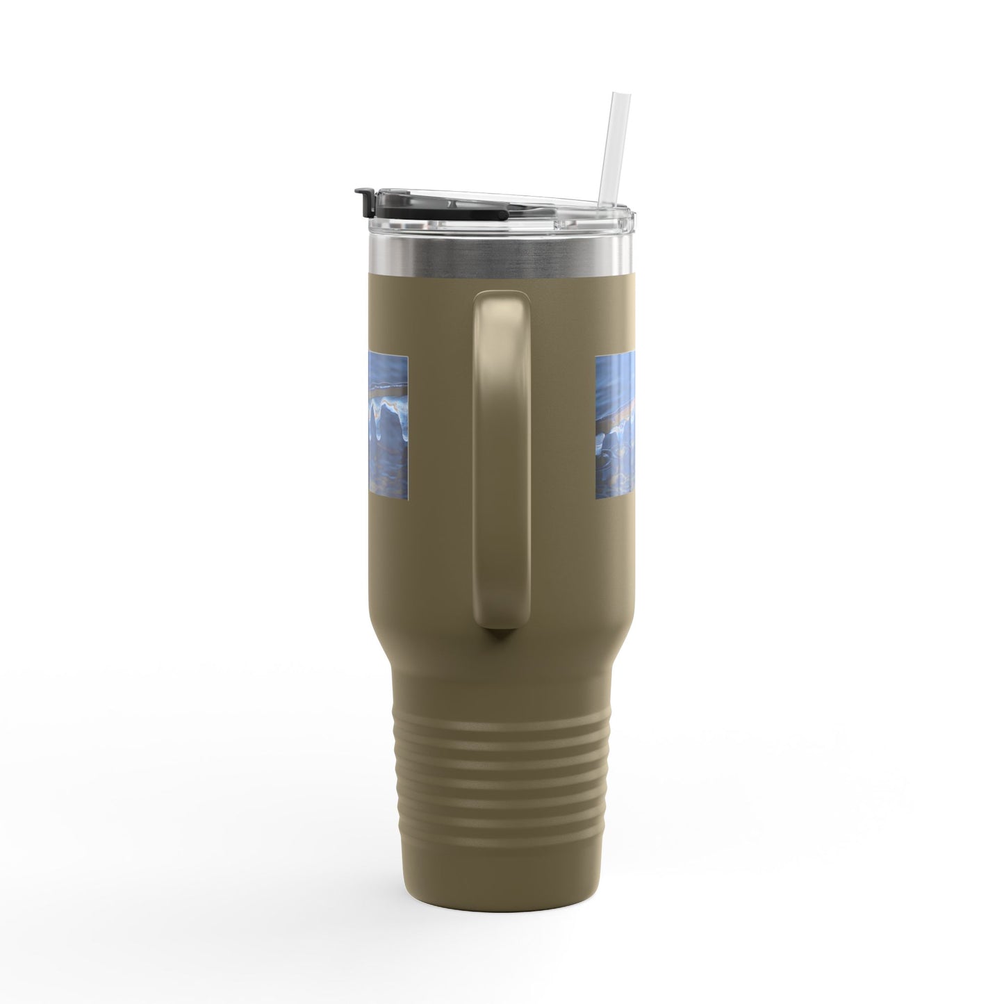 40oz Insulated Travel Mug — Ocean Wave Ice Photo Design, Large Stainless Steel Tumbler
