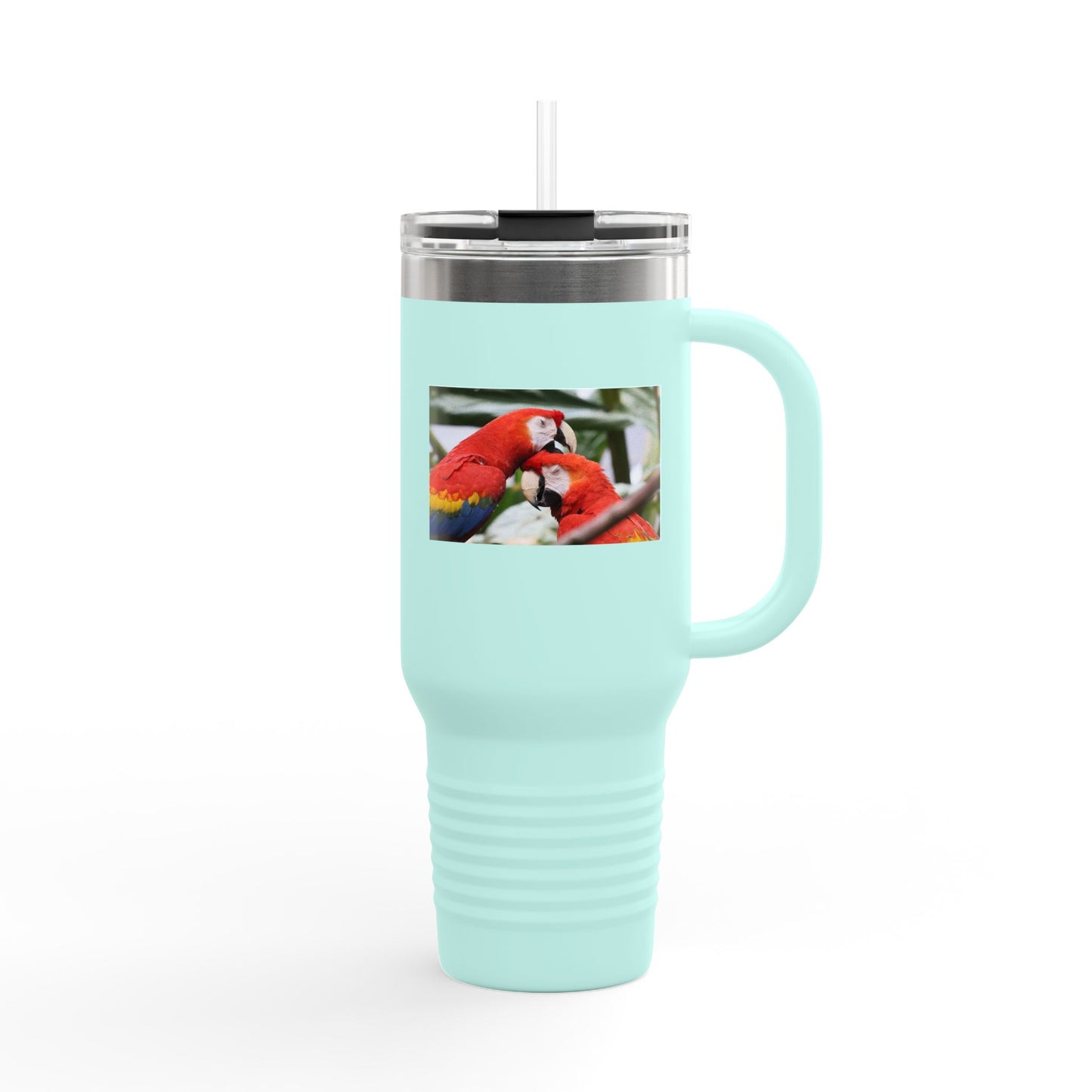 40oz Insulated Travel Mug — Colorful Macaw Parrot Photo, Double-Wall Tumbler for Travel & Outdoor