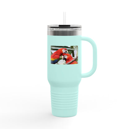 40oz Insulated Travel Mug — Colorful Macaw Parrot Photo, Double-Wall Tumbler for Travel & Outdoor