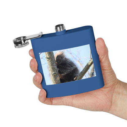 Porcupine Photo Stainless Steel Flask — 6oz Wildlife Hip Flask