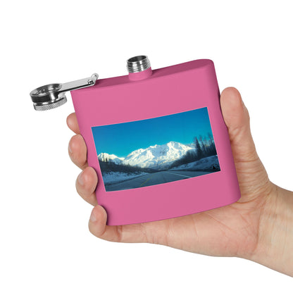 6oz Mountain Landscape Stainless Steel Flask – Snowy Peaks Photo Hip Flask