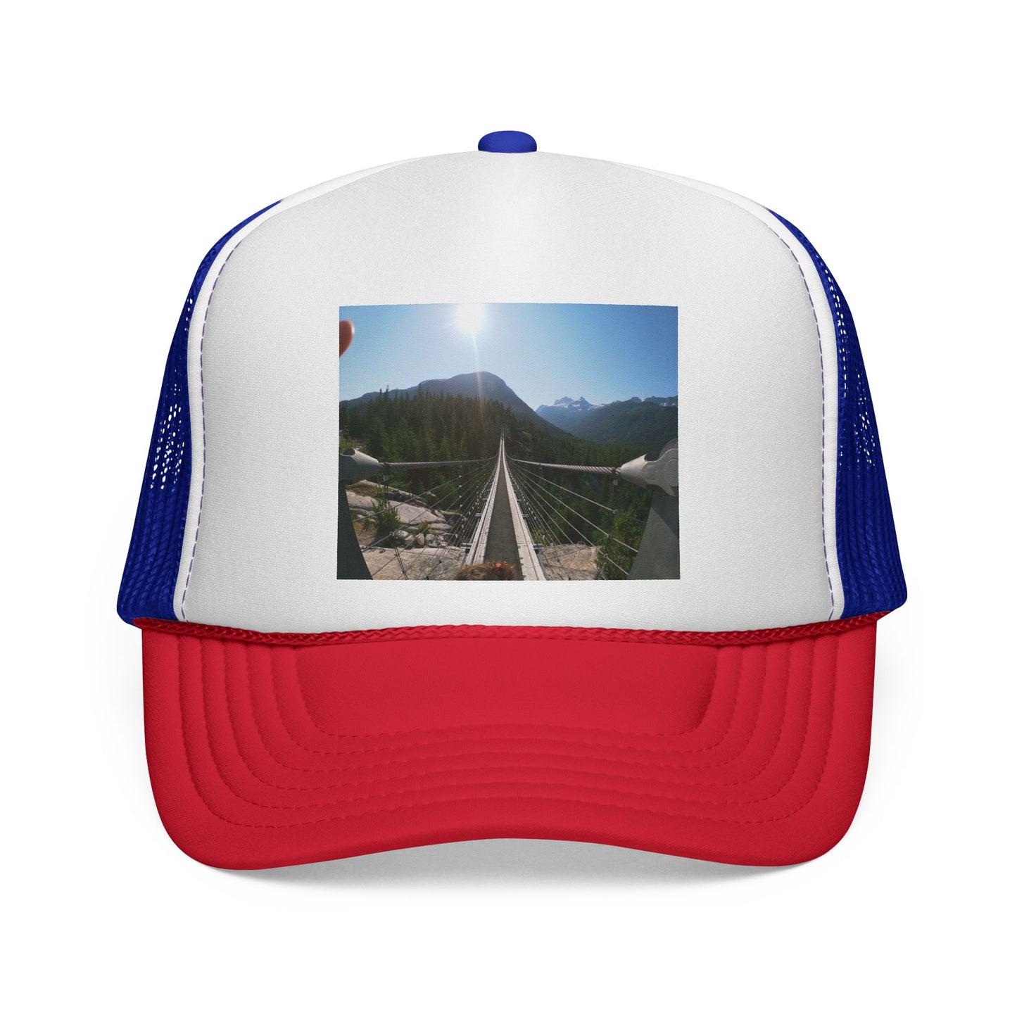 Trucker Hat - Mountain Suspension Bridge Photo Cap, Outdoor Adventure Travel Hat