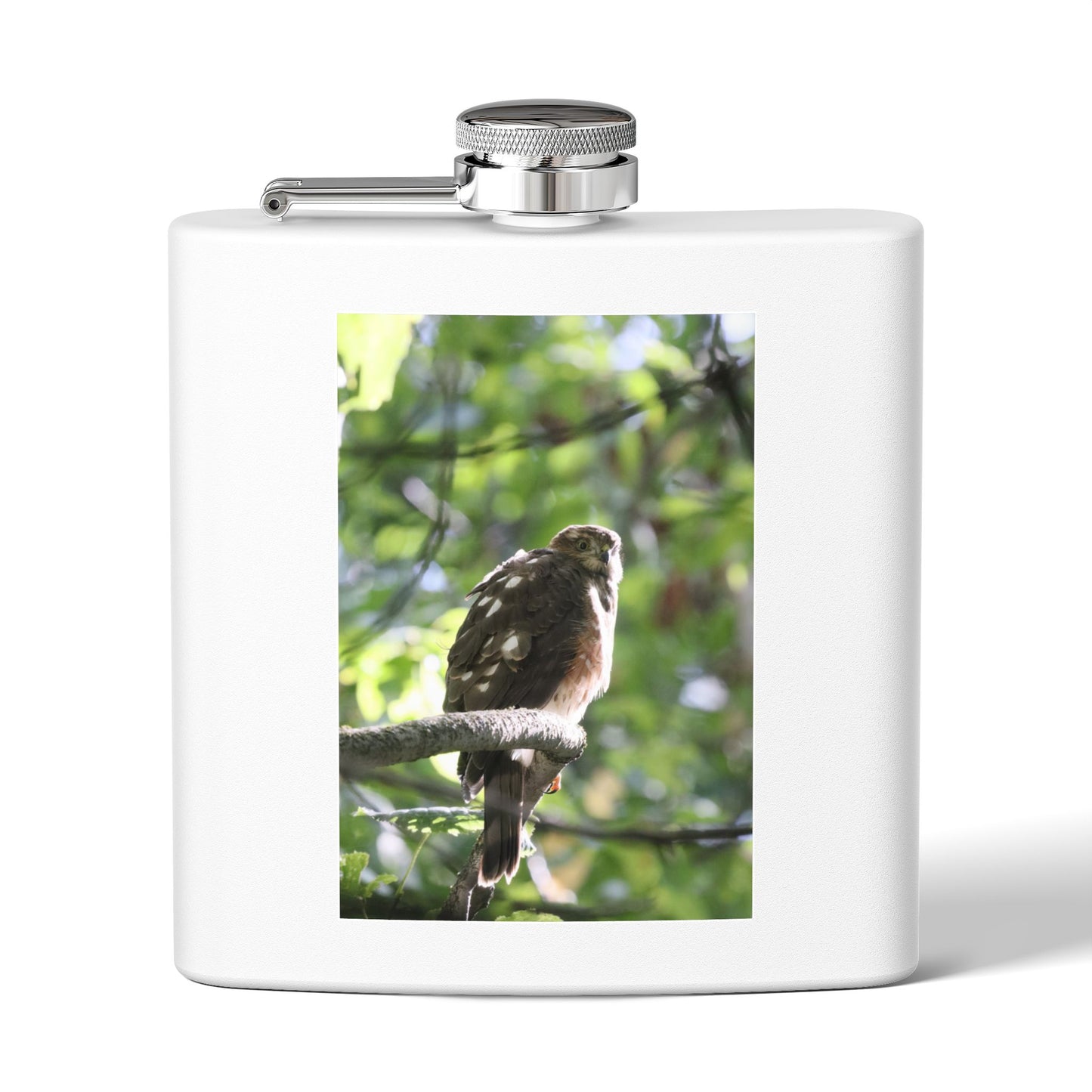 Flask — Woodland Hawk Photo Stainless Steel 6oz Hip Flask
