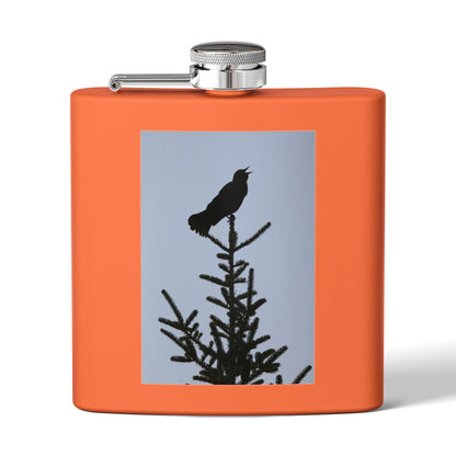 6oz Stainless Steel Flask — Silhouette Bird on Spruce Design