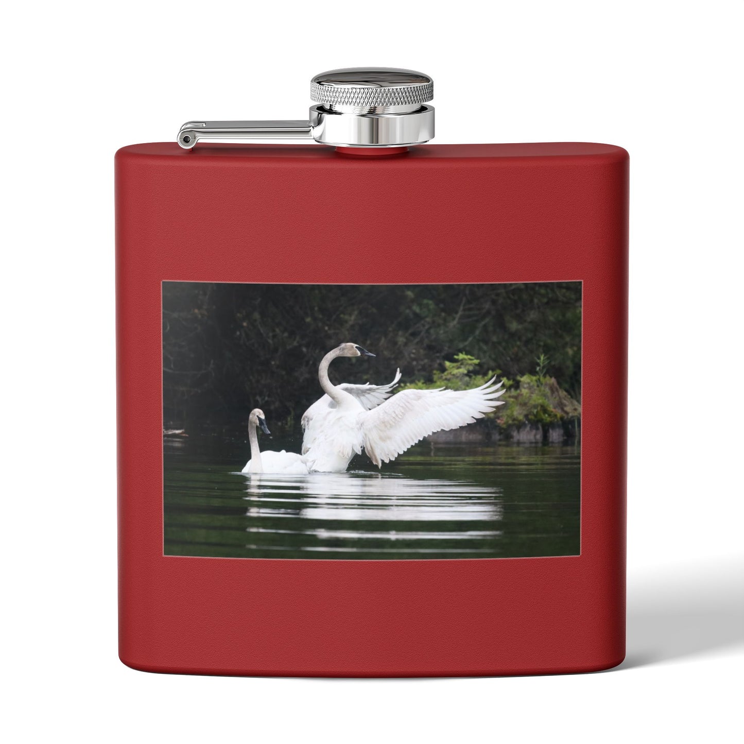 Swan Pair 6oz Stainless Steel Flask — Elegant Wildlife Photo Hip Flask