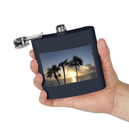 Sunset Palm Beach Flask — 6 oz Stainless Steel Travel Hip Flask