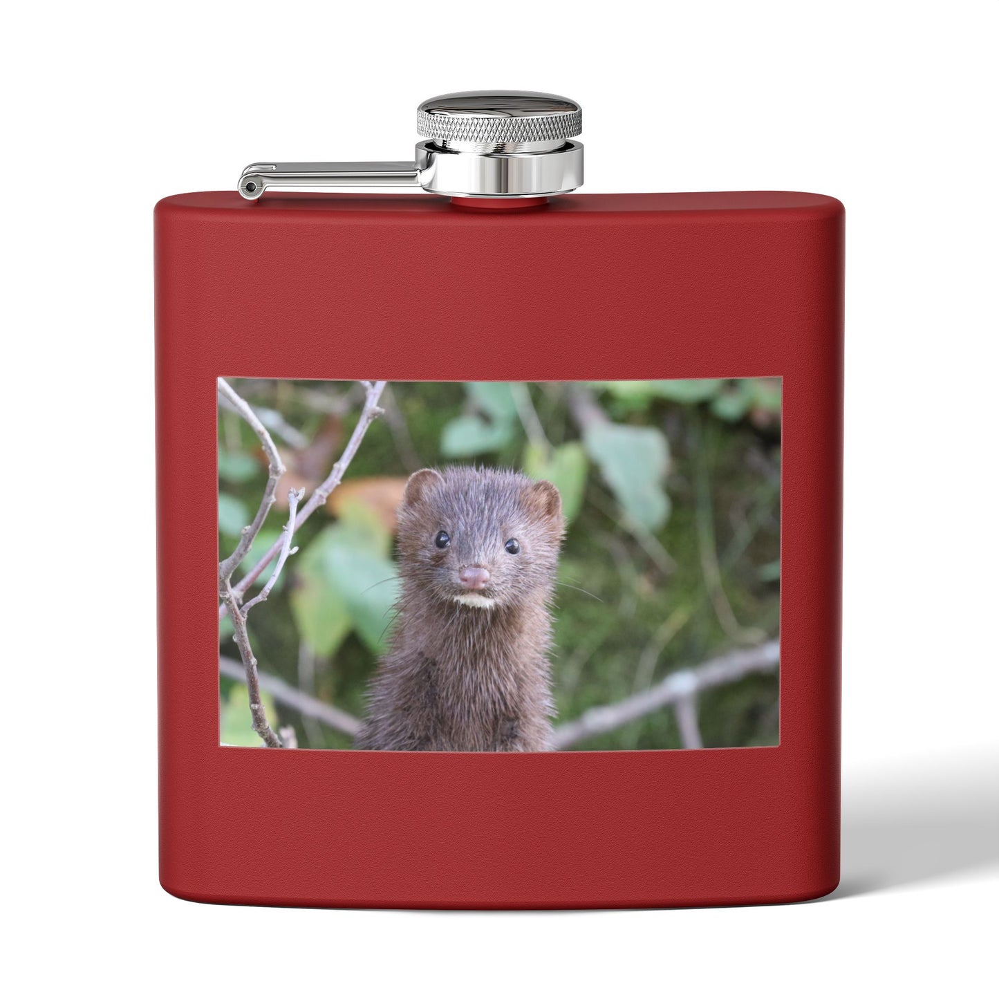 Mink Portrait Stainless Steel Flask — 6oz Wildlife Animal Photo Hip Flask