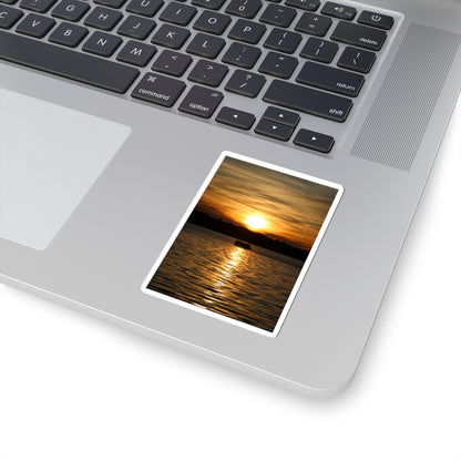 Sunset Over Lake Kiss-Cut Sticker — Golden Sunset Reflection Sticker