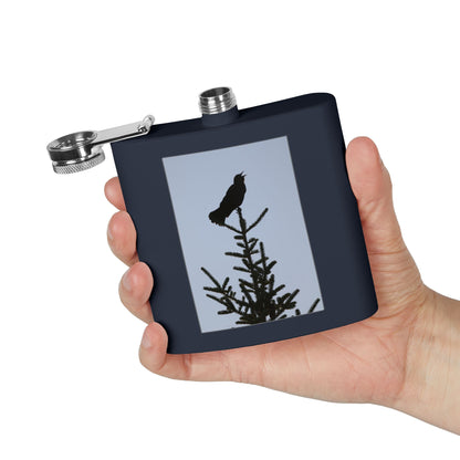 6oz Stainless Steel Flask — Silhouette Bird on Spruce Design