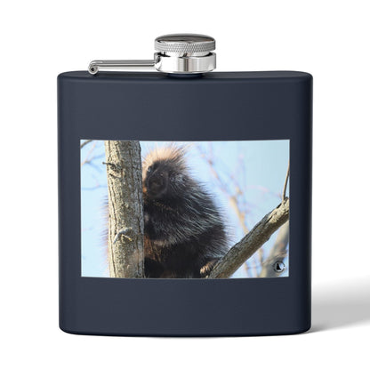 Porcupine Photo Stainless Steel Flask — 6oz Wildlife Hip Flask