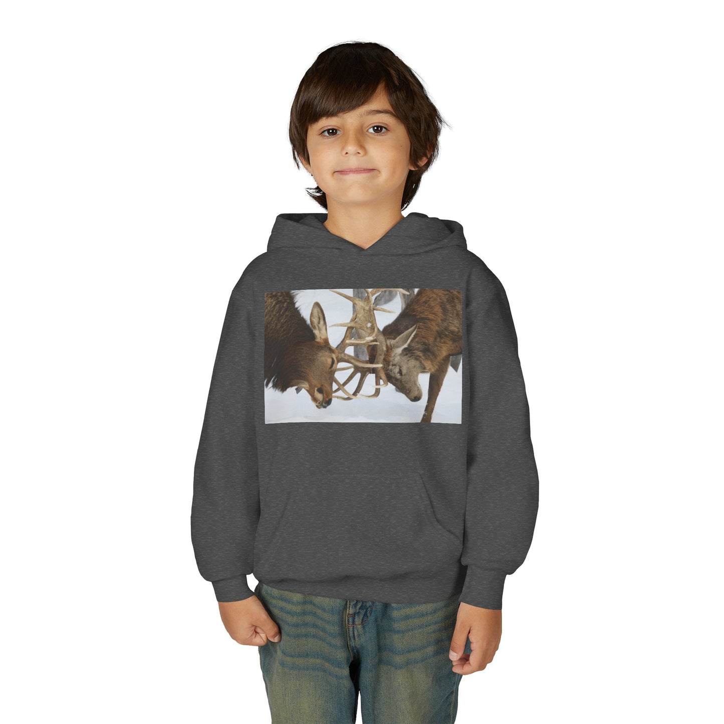 Fighting Deer Antlers Youth Hoodie | Wildlife Nature Illustration