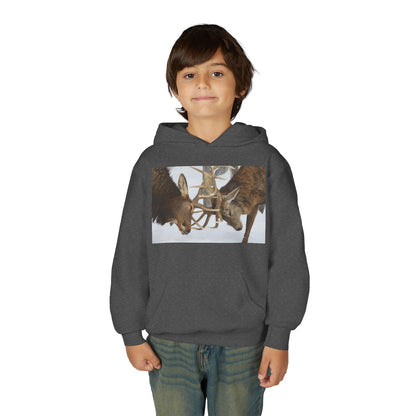 Fighting Deer Antlers Youth Hoodie | Wildlife Nature Illustration