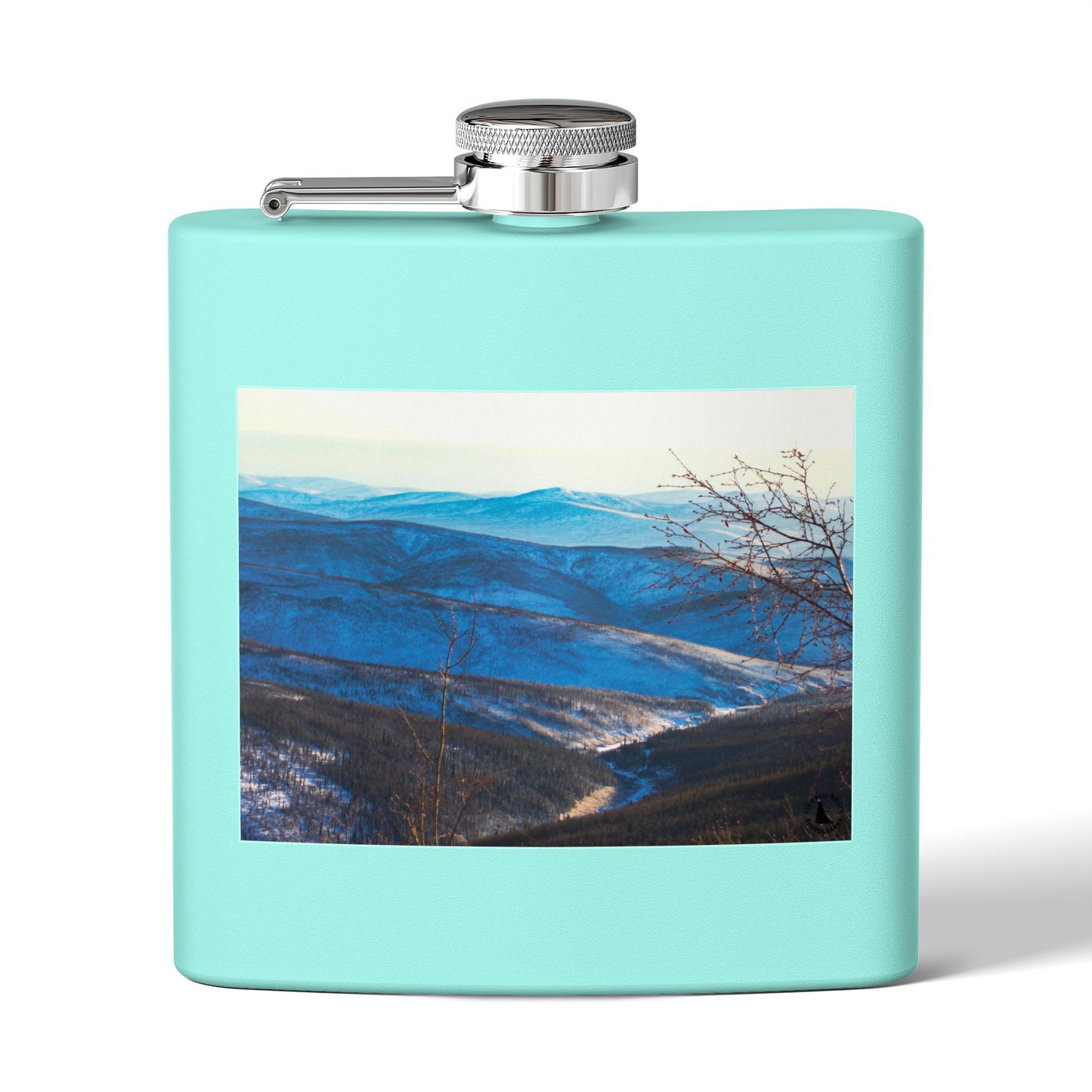 Mountain Vista 6oz Stainless Steel Flask — Scenic Blue Ridge Landscape