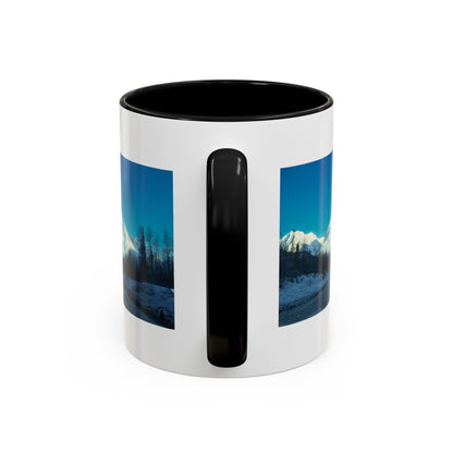 Scenic Mountain Panorama Accent Coffee Mug — Snowy Peaks Travel Coffee Cup (11/15 oz)