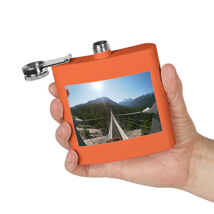 6oz Stainless Steel Flask with Mountain Suspension Bridge Photo — Outdoor Adventure Gift