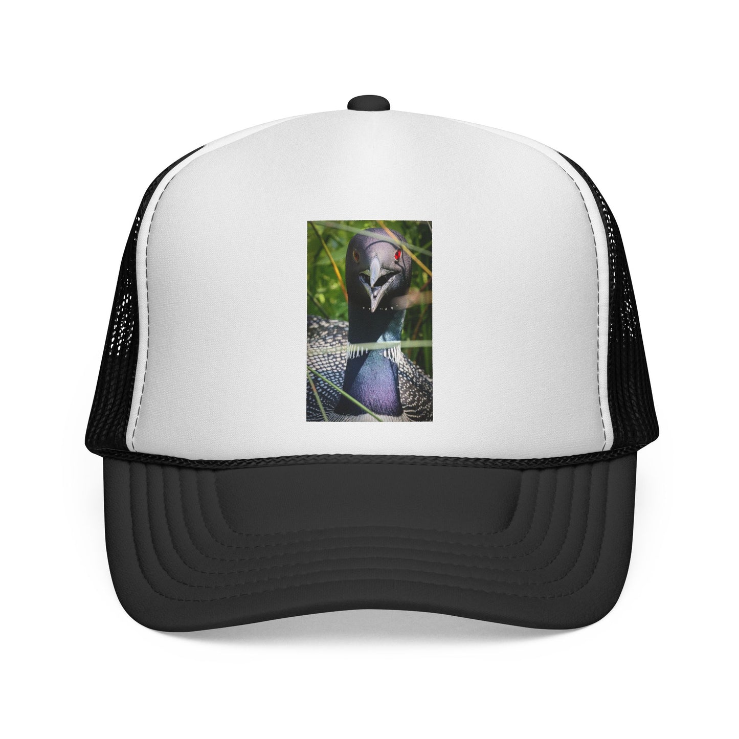Peacock Portrait Trucker Cap — Colorful Bird Photo Mesh Hat