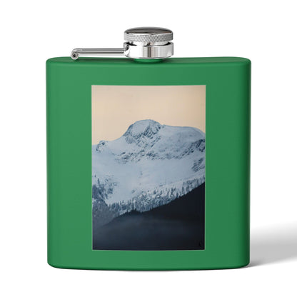 Mountain Peak 6oz Stainless Steel Flask — Snowy Summit Photo Design