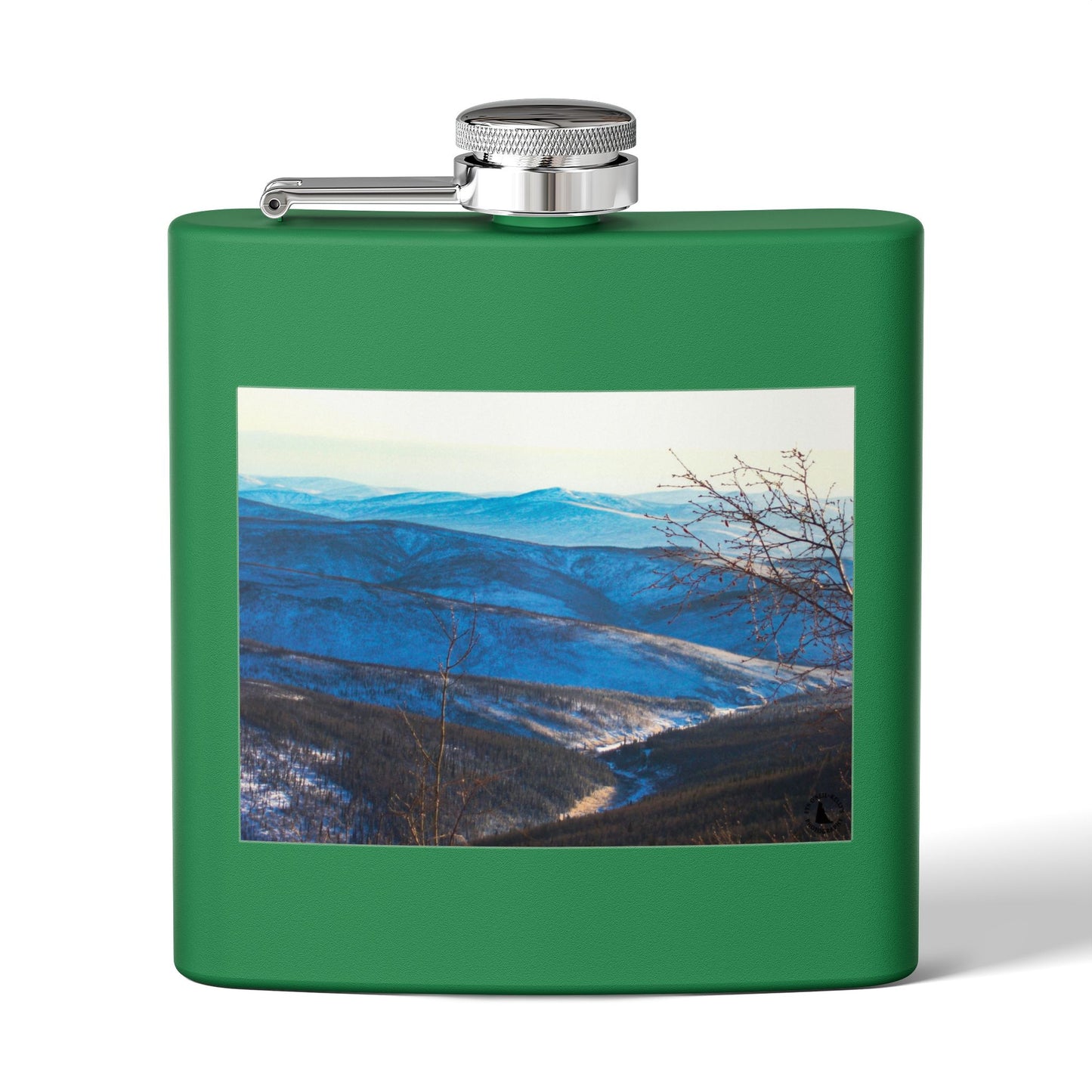 Mountain Vista 6oz Stainless Steel Flask — Scenic Blue Ridge Landscape