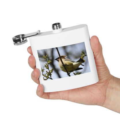 6oz Stainless Steel Flask with Cedar Waxwing Bird Photo — Wildlife Gift for Bird Lovers