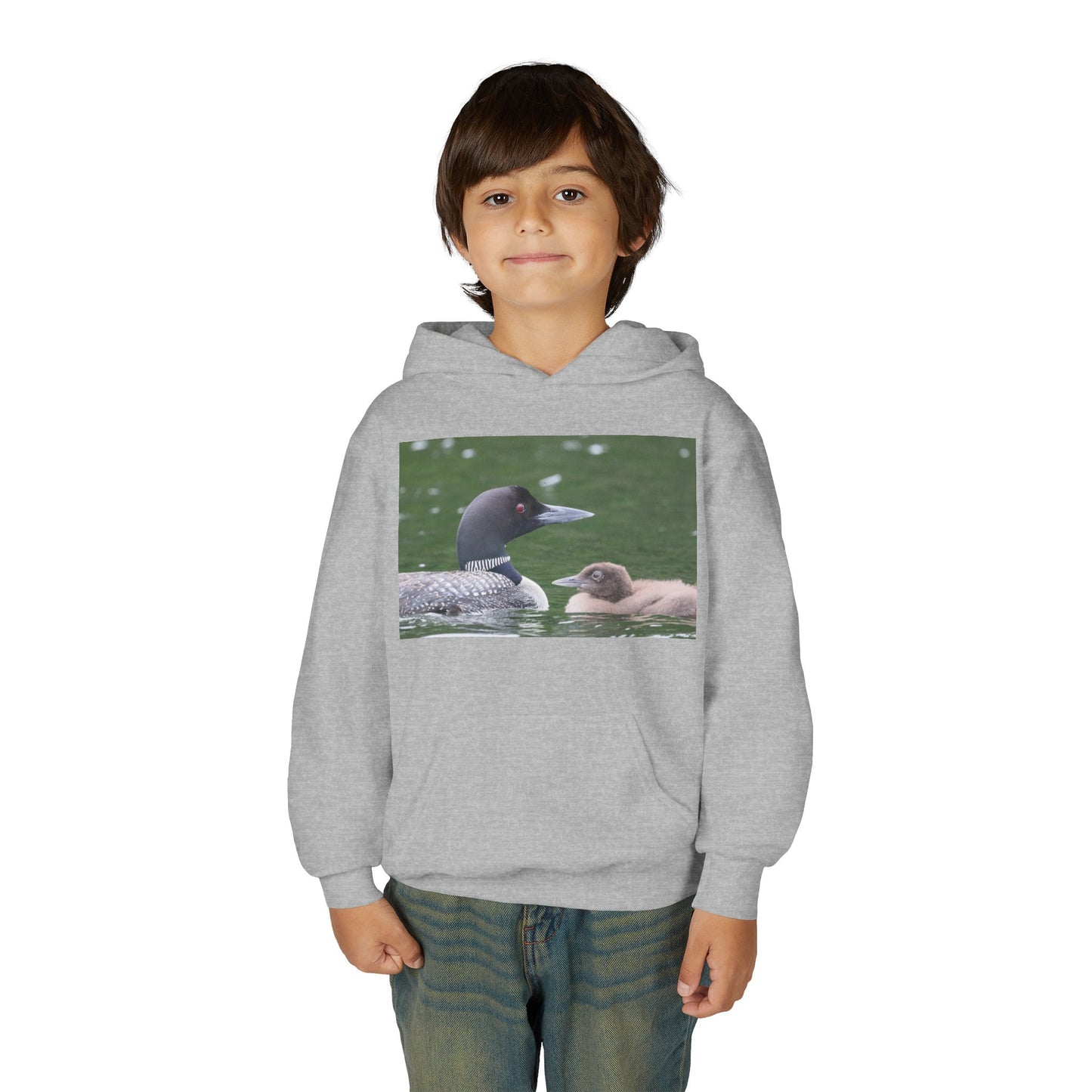 Youth Hoodie — Common Loon with Chick Nature Photo