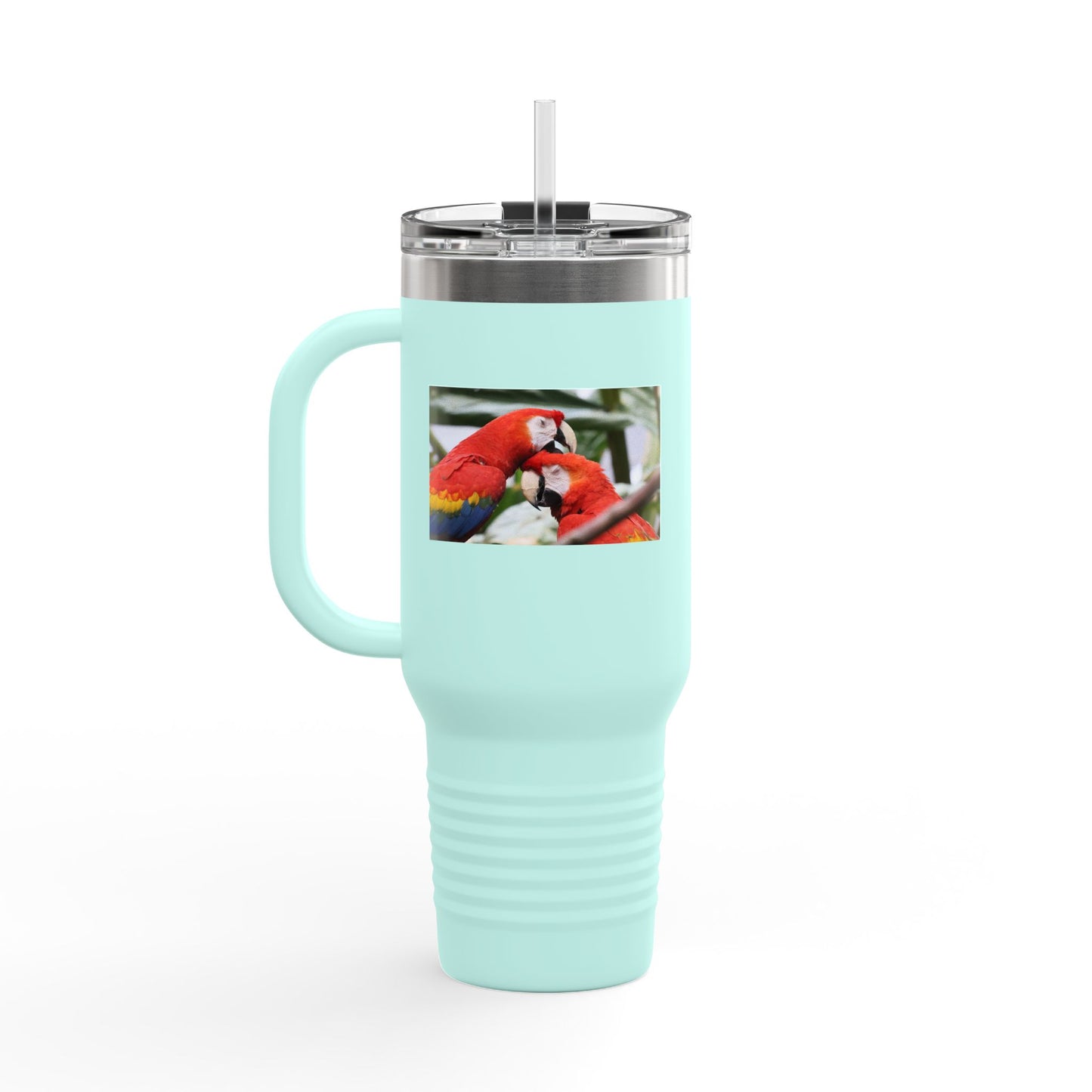 40oz Insulated Travel Mug — Colorful Macaw Parrot Photo, Double-Wall Tumbler for Travel & Outdoor