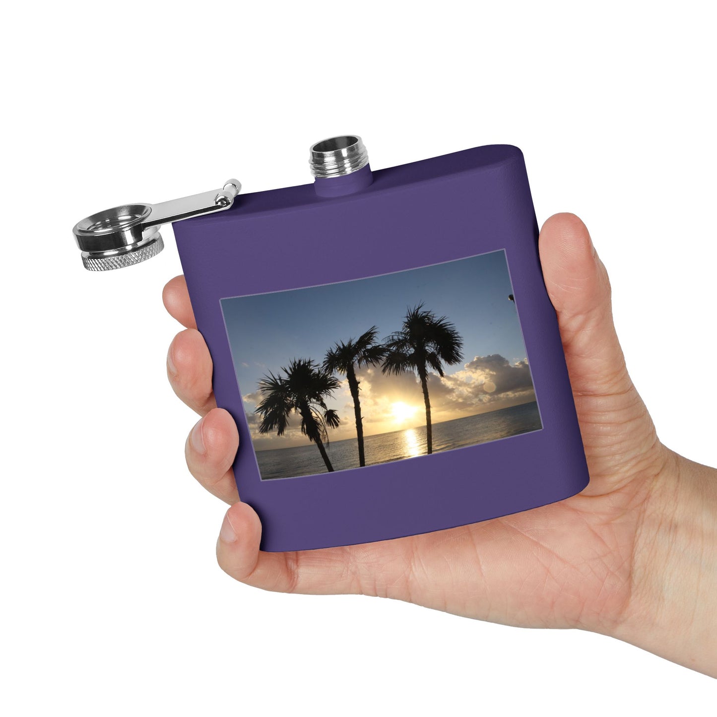 Sunset Palm Beach Flask — 6 oz Stainless Steel Travel Hip Flask