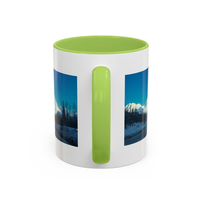 Scenic Mountain Panorama Accent Coffee Mug — Snowy Peaks Travel Coffee Cup (11/15 oz)