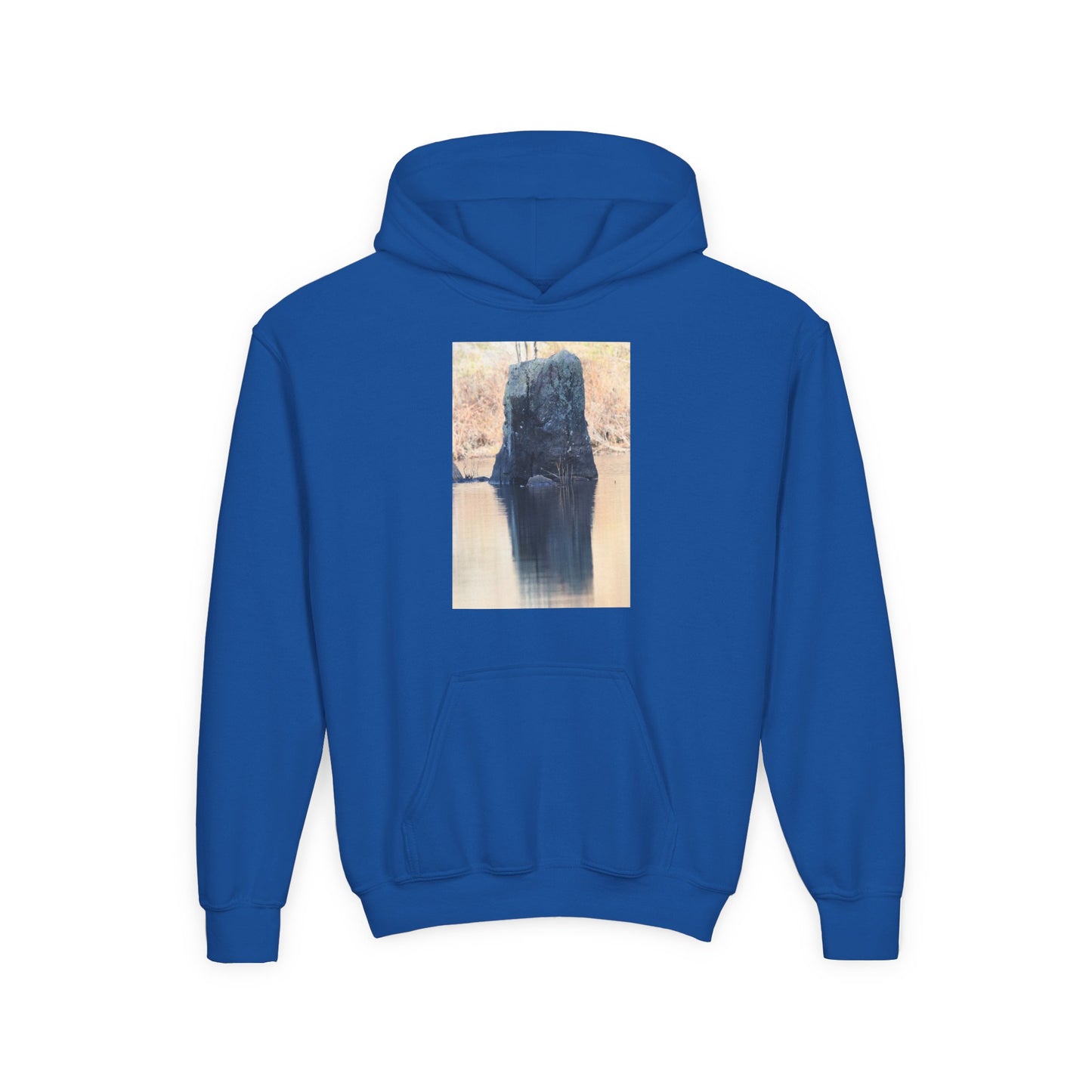 Youth Hoodie with Serene Lake Reflection Photo — Nature-Inspired Kids’ Pullover