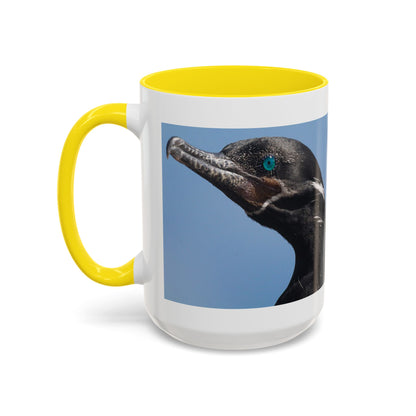 Cormorant Accent Coffee Mug — Blue Bird Portrait Ceramic Tea Cup (11/15oz)