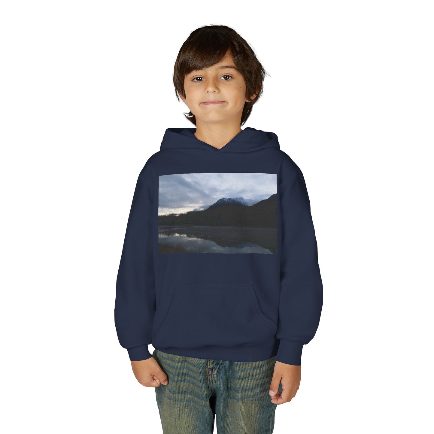 Youth Hoodie with Serene Mountain Lake Photo - Cozy Outdoor Nature Pullover