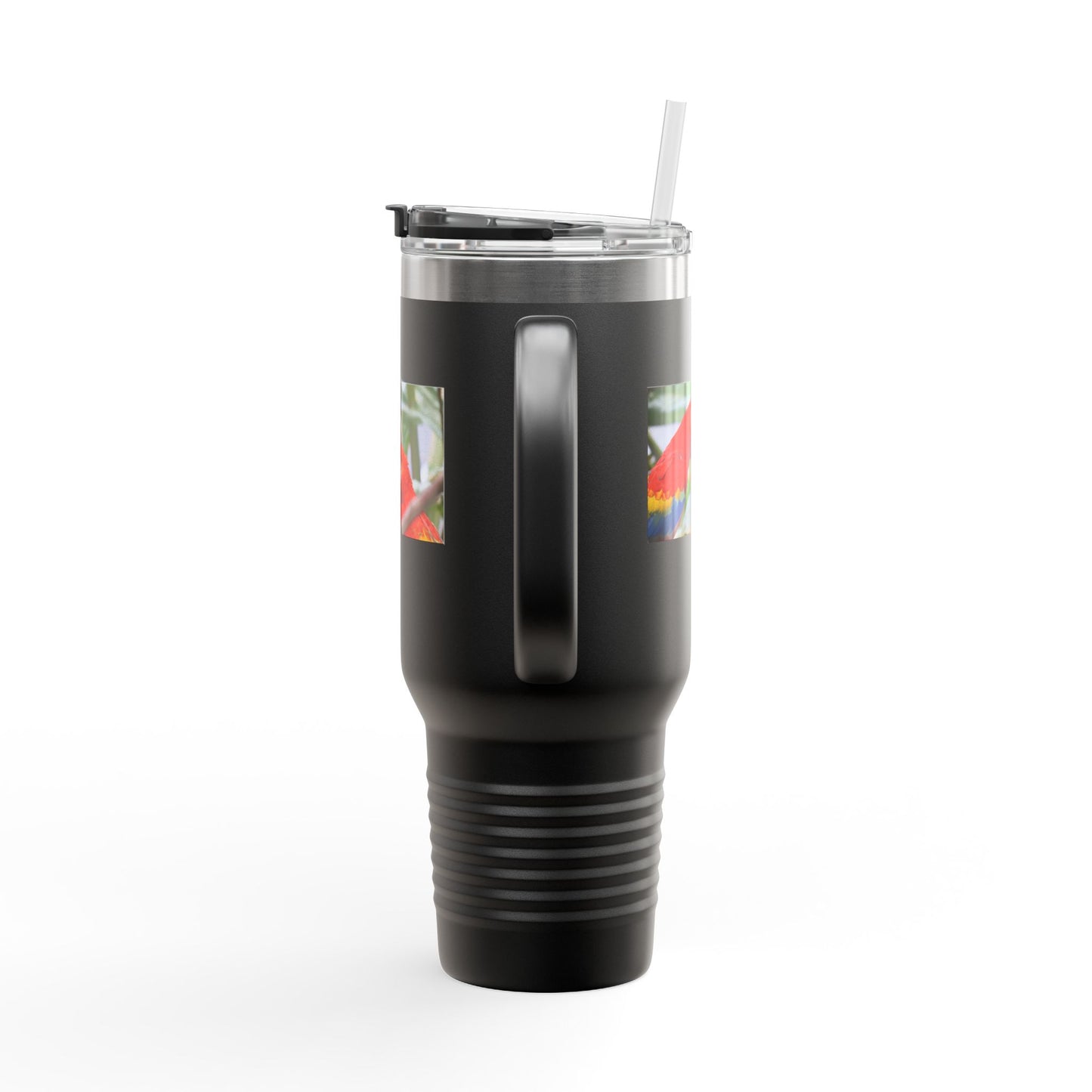 40oz Insulated Travel Mug — Colorful Macaw Parrot Photo, Double-Wall Tumbler for Travel & Outdoor