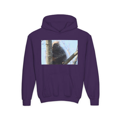 Youth Hoodie with Tree-Climbing Porcupine Photo – Cute Wildlife Kids Sweatshirt