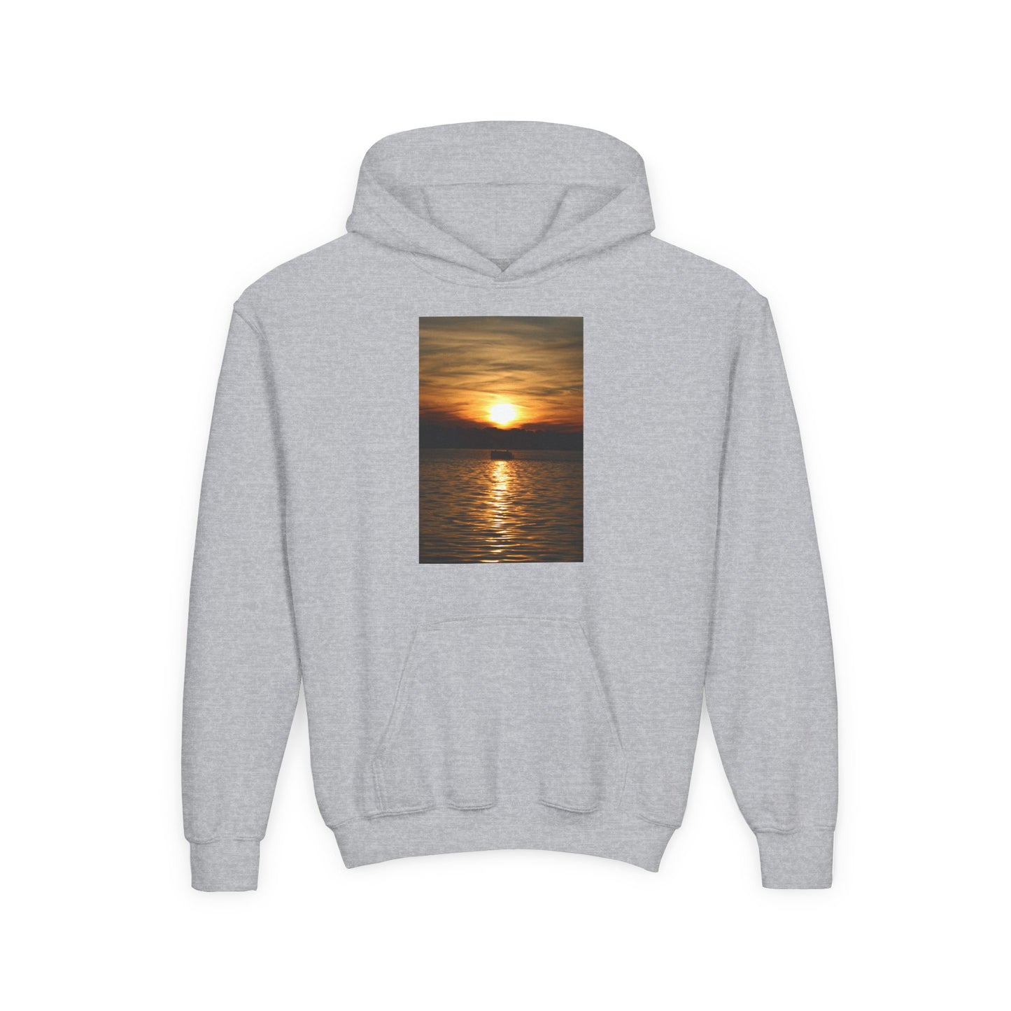 Youth Hoodie with Golden Sunset Photo - Beach Vibes Kids Pullover