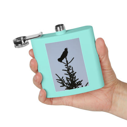 6oz Stainless Steel Flask — Silhouette Bird on Spruce Design