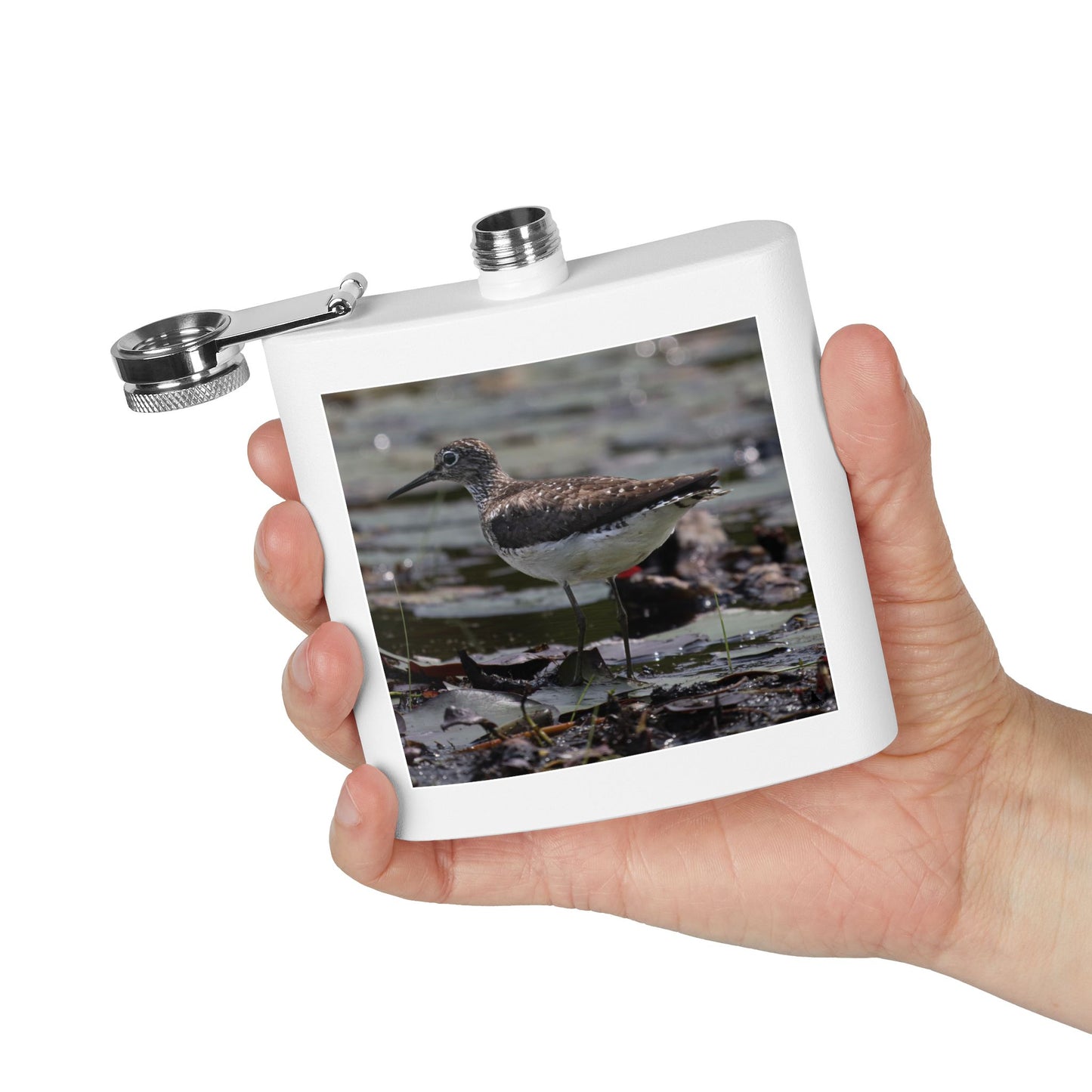 6oz Stainless Steel Flask – Sandpiper Wildlife Photo Hip Flask for Birdwatchers