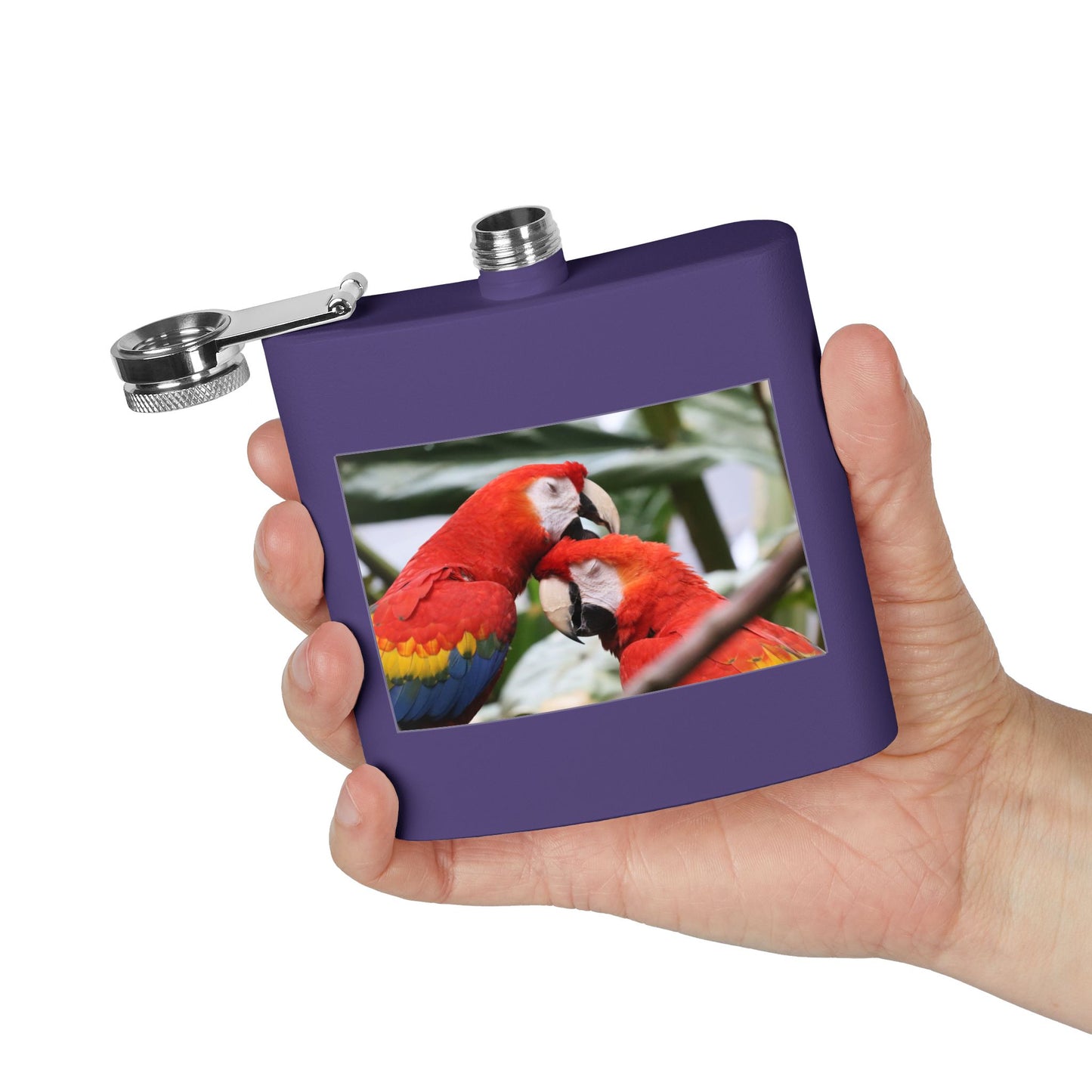 Parrot Photo Stainless Steel Flask — 6oz Tropical Scarlet Macaw Hip Flask