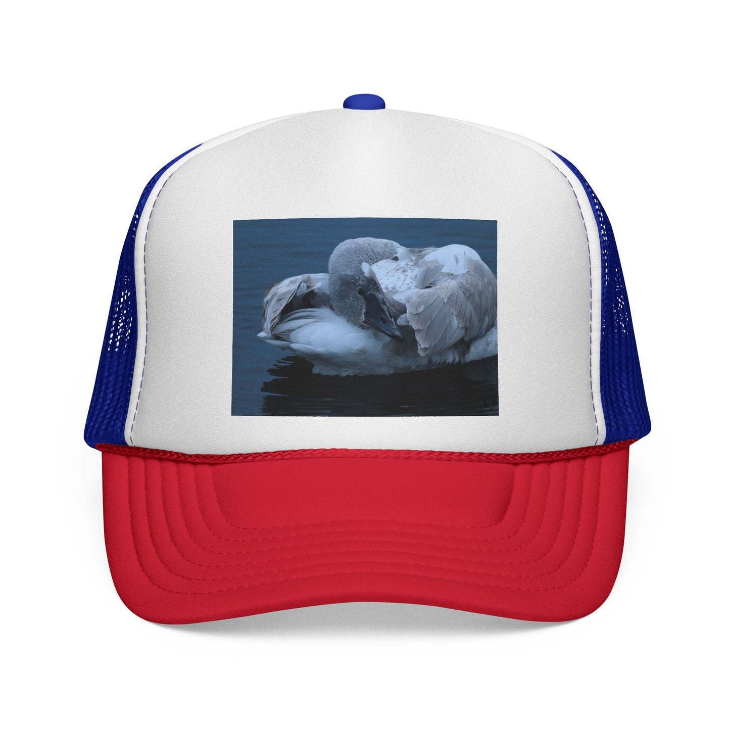 Swan Trucker Cap - Serene Sleepy Swan Photo Mesh Hat