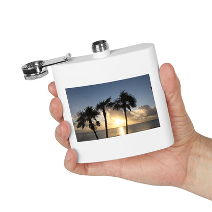 Sunset Palm Beach Flask — 6 oz Stainless Steel Travel Hip Flask
