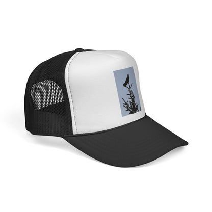 Trucker Cap — Raven Silhouette on Pine Branches (Outdoor Nature Hat)