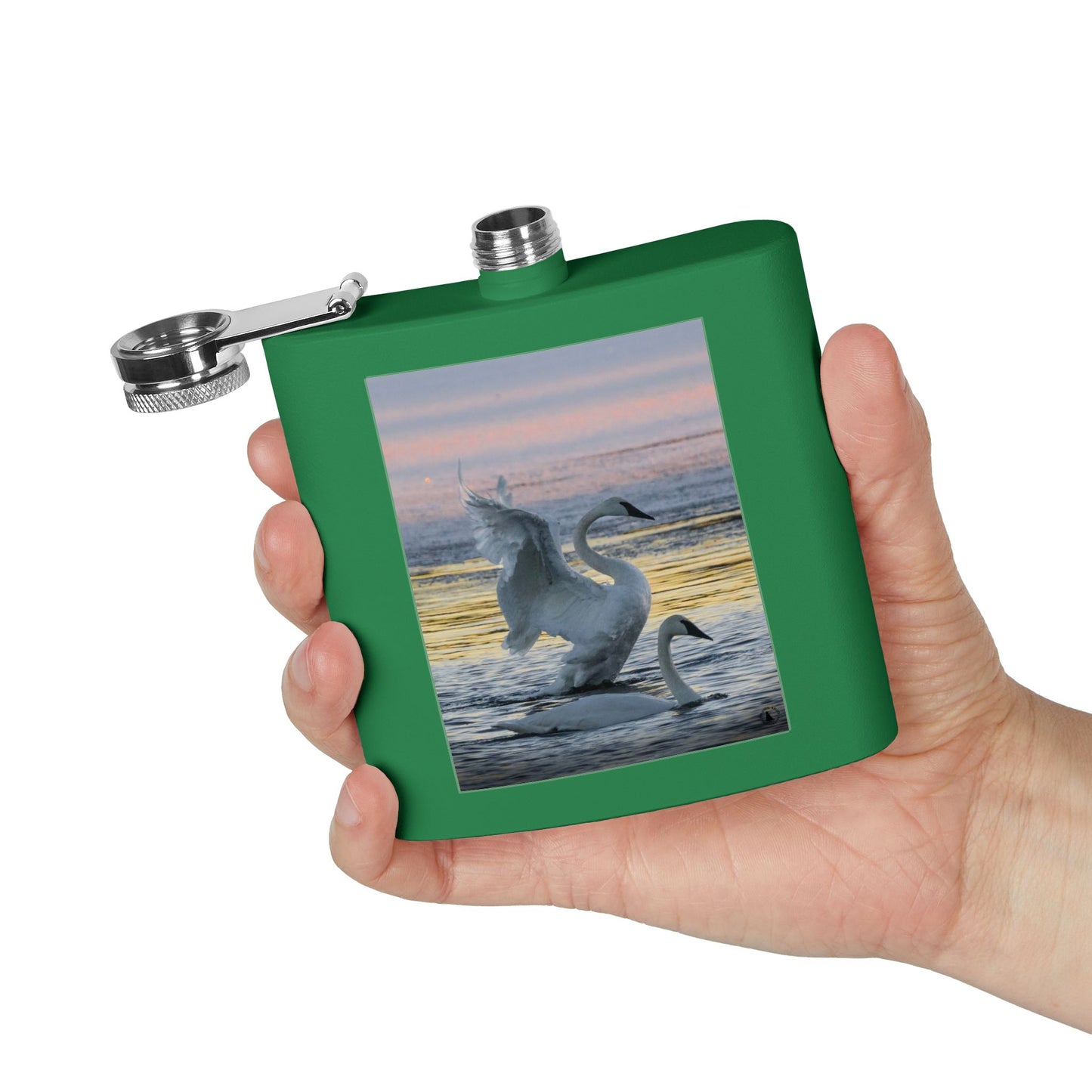 Swan Sunset Stainless Steel Flask — 6oz Travel Hip Flask
