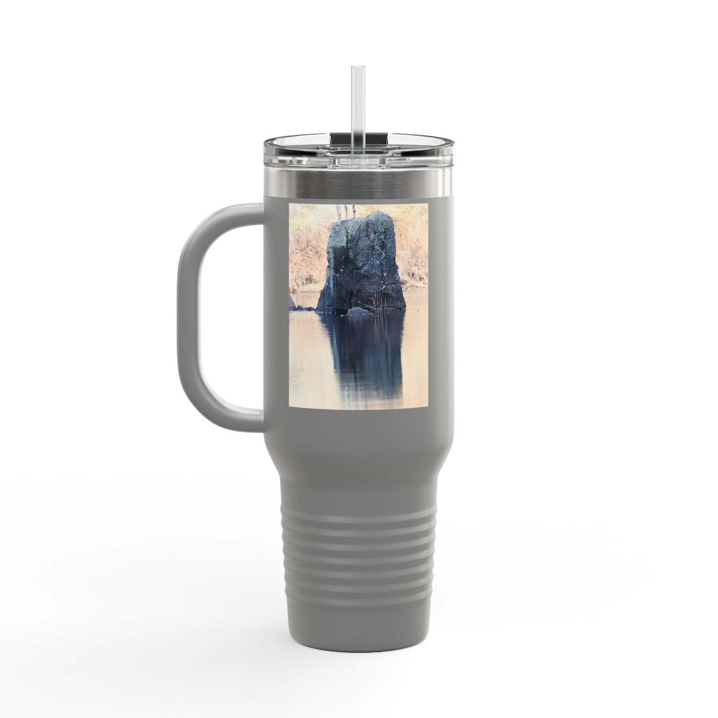 40oz Insulated Travel Mug with Scenic Forest Lake Photo