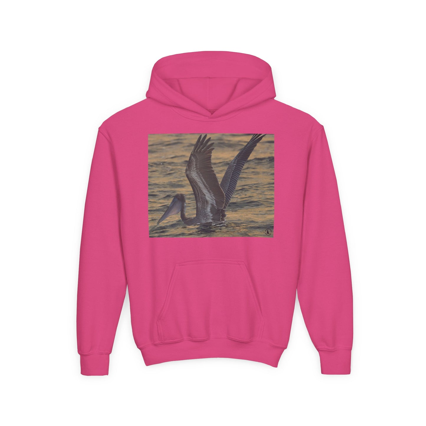 Youth Pelican Sunset Hoodie — Kids Beach Wildlife Pullover