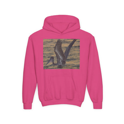 Youth Pelican Sunset Hoodie — Kids Beach Wildlife Pullover