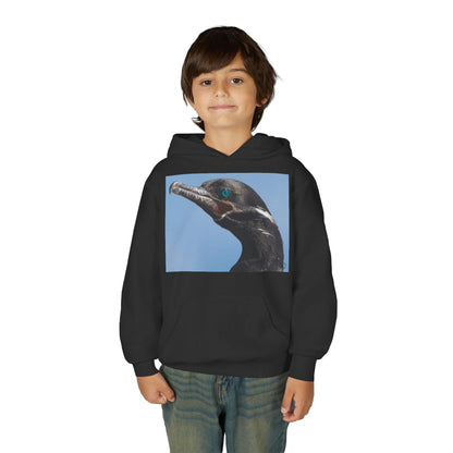 Youth Hoodie with Close-Up Cormorant Photo — Nature-Lover Kids Pullover