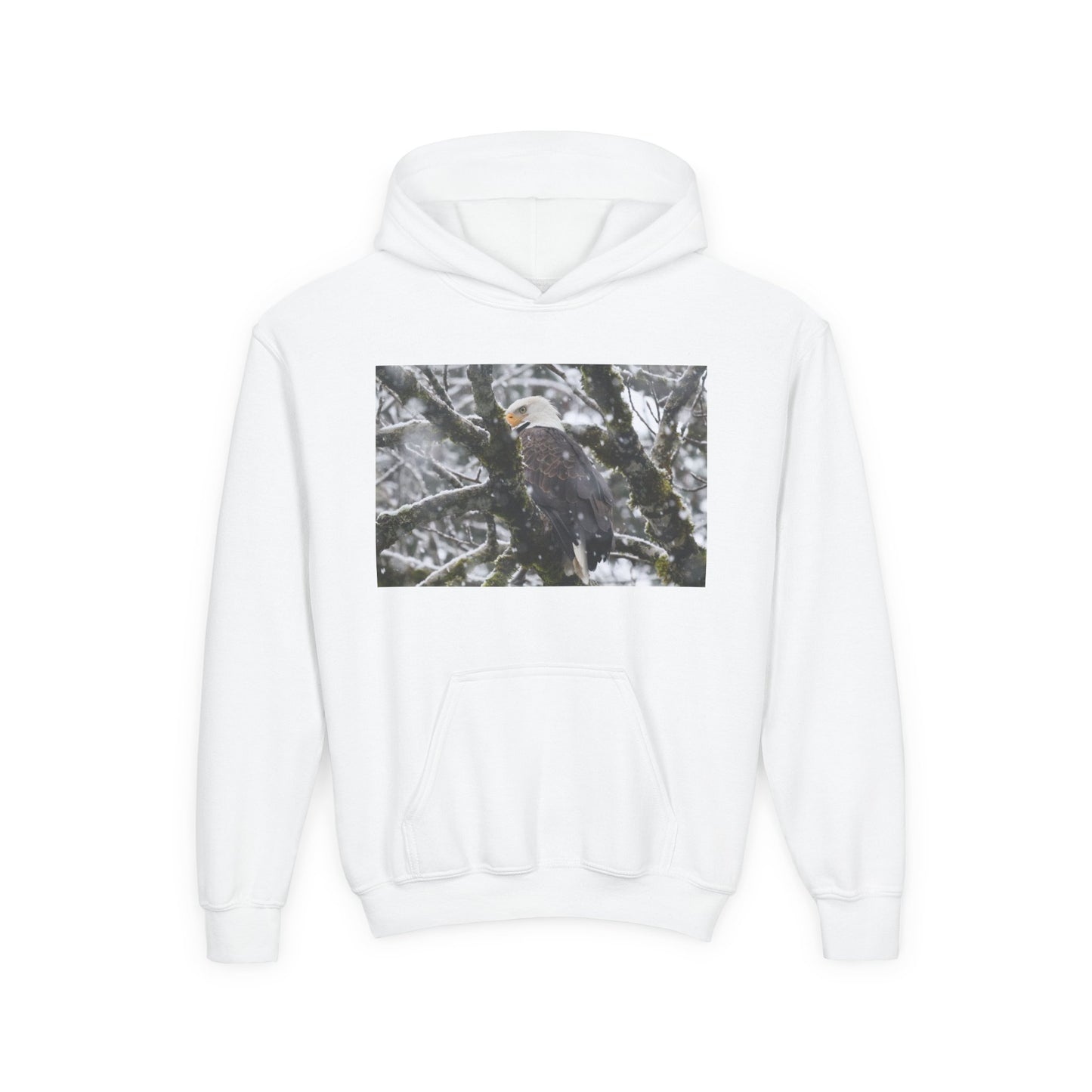 Snowy Bald Eagle Youth Hoodie – Winter Raptor Nature Sweatshirt