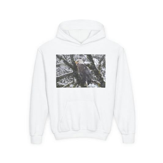 Snowy Bald Eagle Youth Hoodie – Winter Raptor Nature Sweatshirt