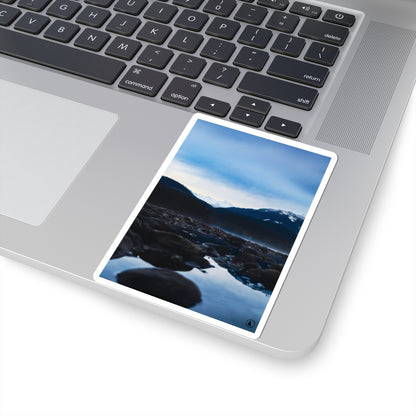 Mountain River Photo Sticker — Scenic Landscape Kiss-Cut Sticker for Laptops & Water Bottles