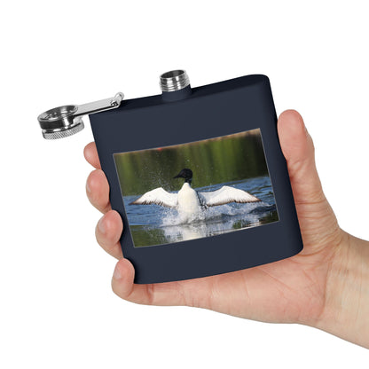 Duck Photography 6oz Stainless Steel Flask — Loon Splash Wildlife Hip Flask