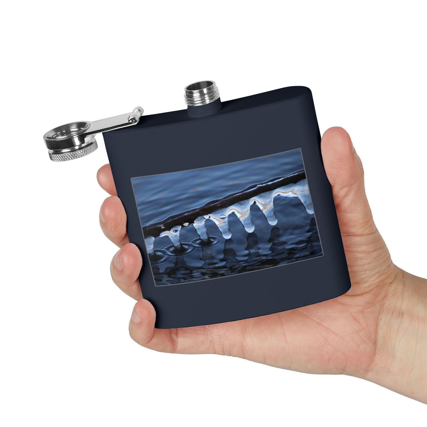 Ice Edge Flask — 6oz Stainless Steel Hip Flask with Winter Water Photography