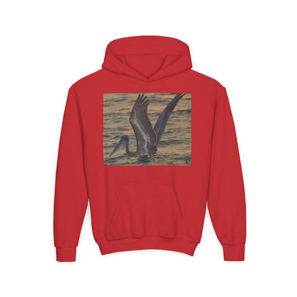 Youth Pelican Sunset Hoodie — Kids Beach Wildlife Pullover